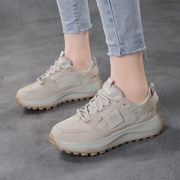 Women's Casual Running Shoes, Beige Mesh Breathable Sneakers, Low Top Non-Slip Outdoor Sports Shoes, Stable Support, EVA Sole, Fabric Lining, No Print - Image 10