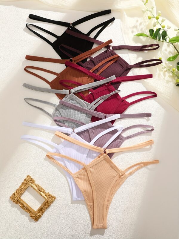 8pcs Women's Cotton Threaded Double- Comfortable Breathable Low-Rise Sexy Thong Set - Image 10