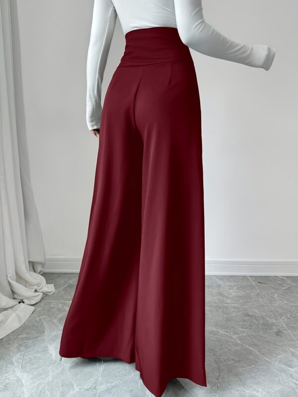 Women'S Elegant High-Waisted Tummy Control Black Wide Leg Pants, 100% Polyester, Solid Color, Woven Fabric, 200gsm, Slim Fit for Work & Office - All Seasons - Image 15