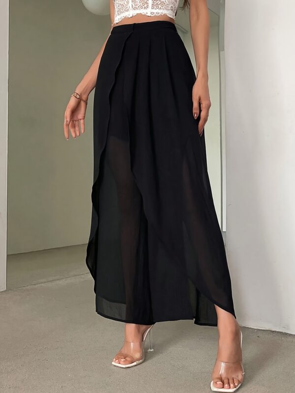 Women's Elegant V-Shape High-Waisted Flared Pants - Navy Blue Wide-Leg Trousers for Casual & Professional Wear, Machine Washable Non-Stretch Fabric, Spring Summer Fall Office to Weekend Transition, High Waist Pants, Transitional Wardrobe Staple, Flowy Fabric Trousers - Image 8