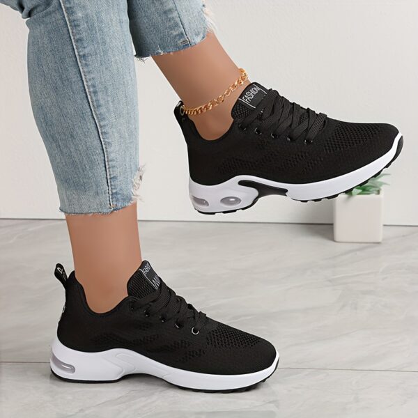 Women's Low-Top Air Cushion Sneakers - Shock-Absorbing, Breathable Fabric in Black, Burgundy, & Pink - Lightweight for Outdoor Sports & Daily Wear, All-Season, Lace-Up, Solid Color, MD Sole - Image 21