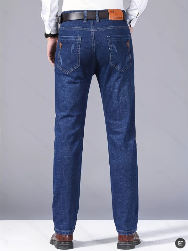 Men'S All-Season Basic Denim Jeans, 45% Cotton 26% Viscose 27% Polyester 2% Elastane, Solid Color, Regular Fit, Slight Stretch, Washed, Woven, 300g/m² - Business Casual Straight Leg Pants - Image 3