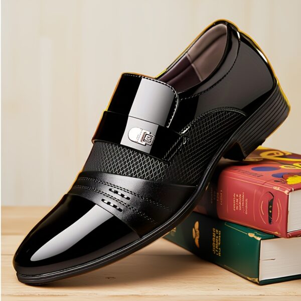 Men's Classic Slip-On Loafers - Glossy Brown Dress Shoes, Comfortable Low-Top Design with Cushioned Insole & Non-Slip Rubber Sole for Office, Wedding, Casual Wear, Shoes for Wedding - Image 3
