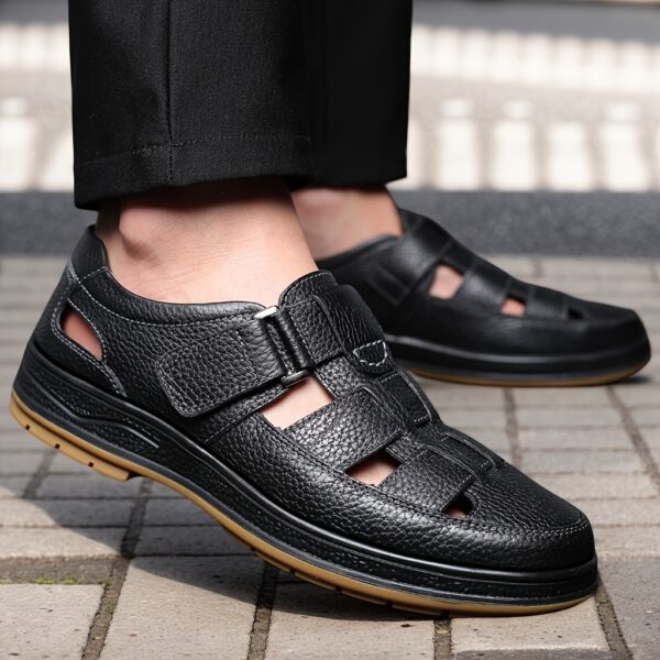 2025 Summer Trendy Men's Breathable Sandals - Genuine Leather Upper with Comfortable and Durable Design, Lightweight Beach Shoes Featuring Quick-Dry Technology, Available in 2 Colors, Perfect for Travel and Outdoor Activities, Ideal Gift for 7 Occasions, Suitable for Business Casual Wear, Full Size Range - Image 9