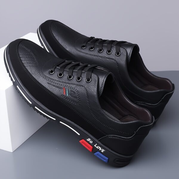 Men's elegant lace-up casual shoes, featuring full-sole embossed texture design and comfortable formal business attire footwear with supportive thick soles and easy slip-on elastic side openings. Crafted from high-quality durable materials, suitable for office wear and various occasions, perfect for 11 festive events - Image 3