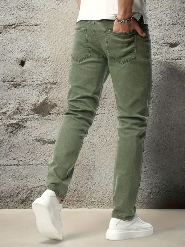 Men's Stretch Slim-Fit Straight-Leg Jeans - Mid-Stretch Comfort, Mid-Rise Waist, Button Closure, Machine Washable, All-Season Casual Wear for Everyday Outings, Versatile Clothing, Sleek Straight Legs, Comfortable Fit, Leisure Outfit, Modern Style, Durable Material, Stretchy Pants, Adult Clothing - Image 6