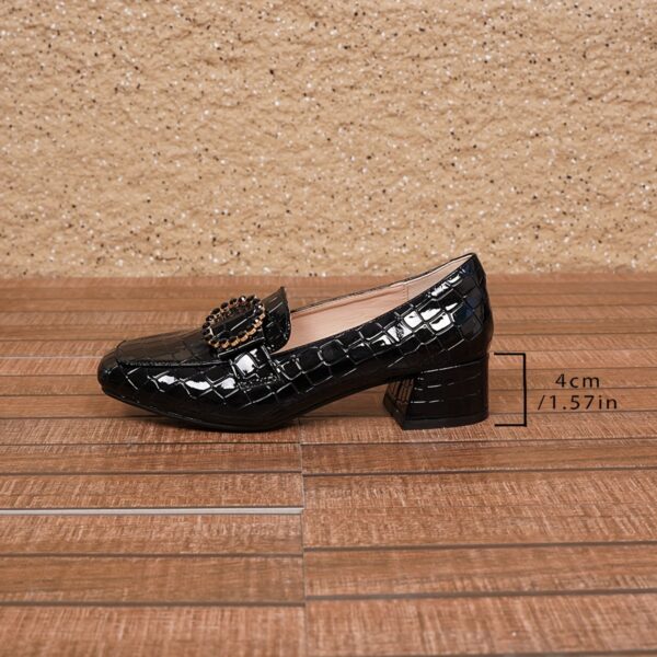 Women's European-Inspired Square-Toe Mary Jane Shoes with Crystal Accents - Lightweight Synthetic Cover Mid Block Heel, All-Season Comfort & Non-Slip Rubber Sole - Red/Green/Black, Semiformal Footwear, Sophisticated Shoe Design, Textured Shoe Surface - Image 17