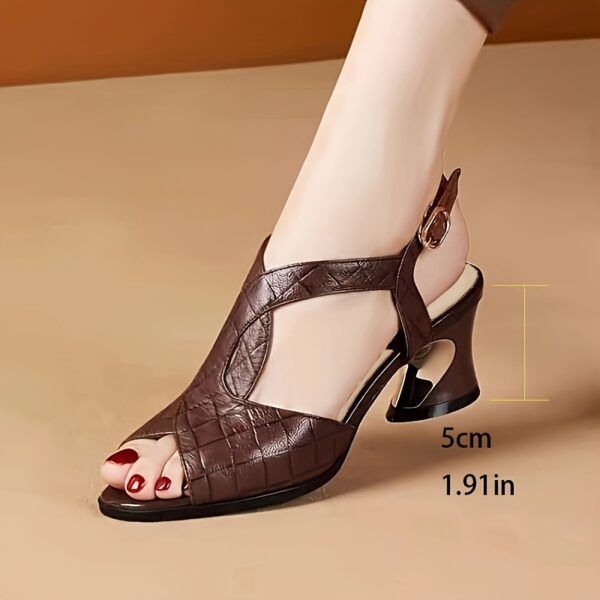 1 Pair Women's Fashion Trendy Open-Toe Sandals with Buckle Closure, Mid-Heel, Synthetic Cover Upper, Insole & Sole, TPU Outsole, Casual Summer Slippers - Image 12