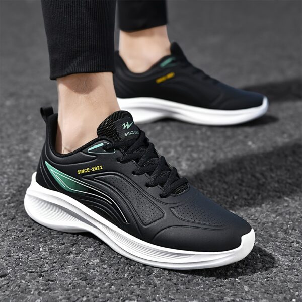 [1pair Water-Resistant Men'S Sneakers] Men'S Fashion Sneakers, Water-Resistant Synthetic Low-Top Running Shoes, Lace-Up Casual Sports Footwear, with Fabric Insole and MD Sole, for Daily Wear - Image 4