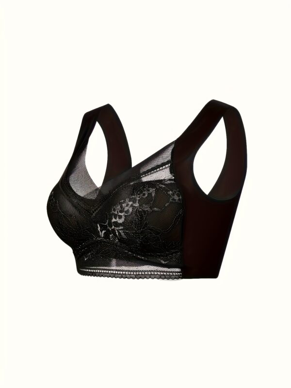 3pcs Women'S V-Neck Lace Bras - Solid Color, Breathable Mesh, Full Coverage, Elegant High Elasticity, Wireless with Floral Lace Detail, Perfect for Yoga & Sports - Image 8