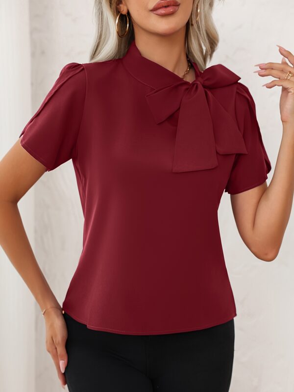 Elegant Women'S Bow Tie Bell Sleeve Blouse - Solid Color Tie-Front Shirt with Flared Cuffs, Versatile Casual to Dressy Top for Spring Summer Fall, Seasonal Fashion, Quality Fabric Shirt - Image 23