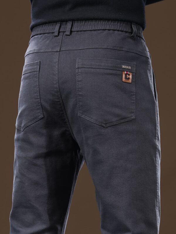 Men's Slim Fit Straight-Leg Casual Pants - Cotton Blend, Mid-Rise with Zipper Detail, Machine Washable - Classic Solid Brown for Business & Leisure - Image 2