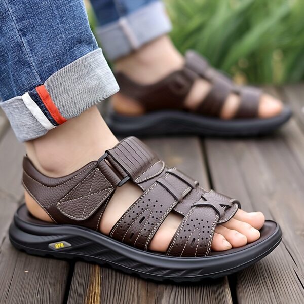summer 2025 Men's lightweight Genuine Leather sports sandals with adjustable buckle straps, featuring exquisite Genuine Leather uppers and anti-slip durable soles. Available in 3 colors for all-day comfort and breathability, suitable for daily wear and outdoor commuting. Offers a full range of sizes (9 options) to fit various foot types, including water-friendly designs at an excellent value - Image 9