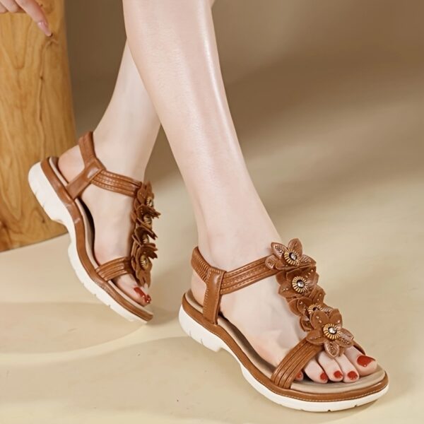 Women'S Elegant Beaded Flat Sandals - Adjustable Elastic Band, Non-Slip TPR Sole, Open-Toe Summer Beach Shoes in Brown & Black, Comfortable Casual Footwear, Strappy Sandals - Image 21
