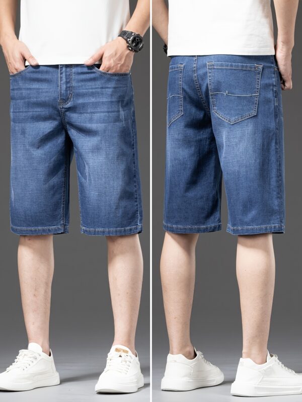 Men'S Light Blue Denim Shorts - High-Quality Stretch Fabric, Slim Fit Straight Leg, Casual Business Style with Pockets, Summer 2025 Collection, Versatile and Fashionable, Jean Shorts - Image 2