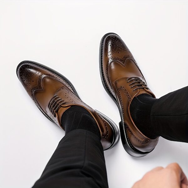 Men's Split Cow Leather Upper Wingtip Brogue Toe Oxford Shoes, Comfy Non Slip Casual Durable Formal Shoes, Men's Footwear - Image 8