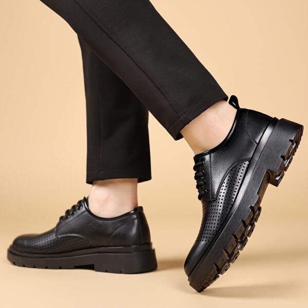 Men's Breathable Business Casual Shoes - Low-Top Lace-Up Formal & Everyday Sneakers with Perforated Upper, Round Toe Design & Slip-Resistant Rubber Sole for Office, Semi-Formal, Spring Summer Fall Wear, Semiformal Footwear, Sleek Polished Finish, Durable Footwear Construction - Image 7