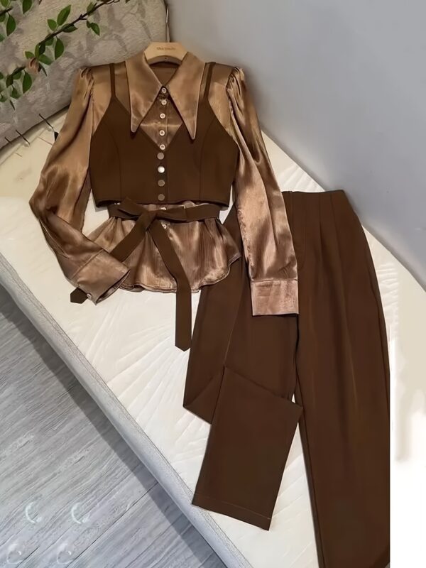 2025 Spring Summer Autumn Women'S Three-Piece Set, Including a Blouse And Pants, Perfect for Office Wear.