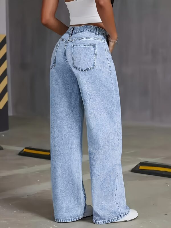 Women's Fashionable Stretch Straight-Leg Jeans, Loose and Comfortable Fit, Classic Snowflake Wash Blue Jeans, Suitable for All - Image 5