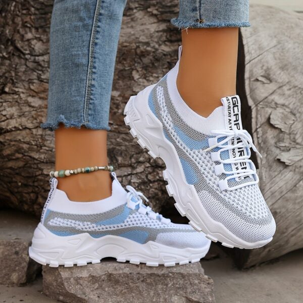 Women's Colorblock Knitted Sneakers, Stylish Breathable Low Top Running Trainers, Comfy Outdoor Sports Shoes plus size - Image 5