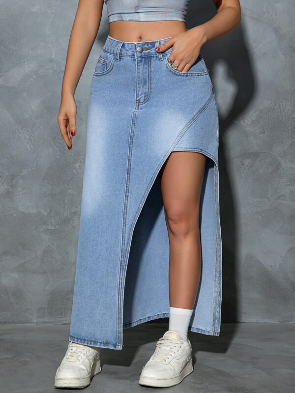 Women's Casual Cotton-Blend Slim-Fit Skirt with Side Slit - Solid Color, Machine Washable, All-Season Versatile Wear for Spring Summer Fall, Cute Skirts, Inelastic Fabric - Image 4