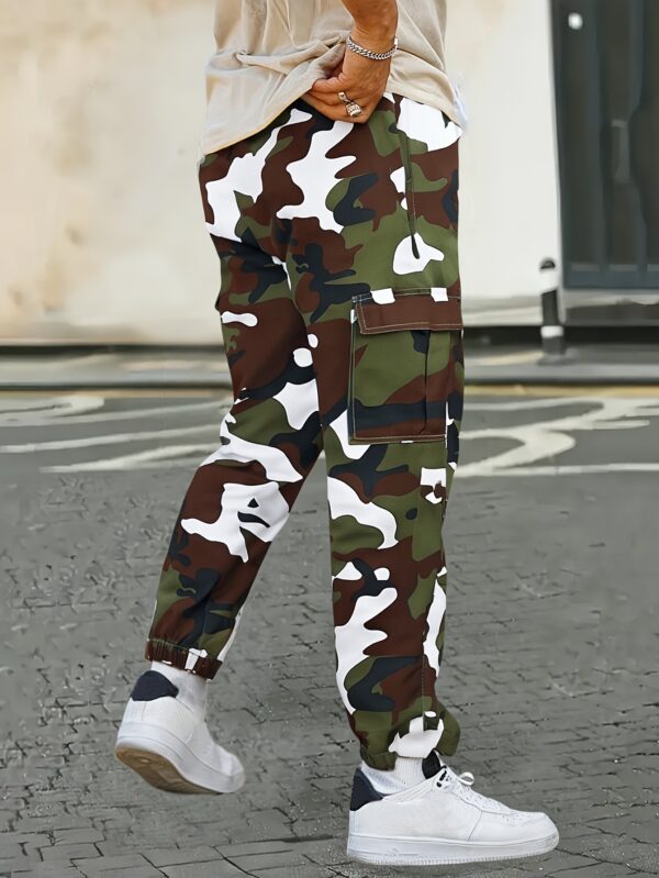 Men'S Camouflage Cargo Pants - Military Green/White/Khaki/Charcoal Grey, Multi-Pocket Ankle Cuff Design, Non-Stretch Fabric for Hiking, Hunting & Casual Wear - Machine Washable, Mid-Rise Drawstring Waist, Hiking Pants, Hunting Attire, Functional Pocket Design - Image 5