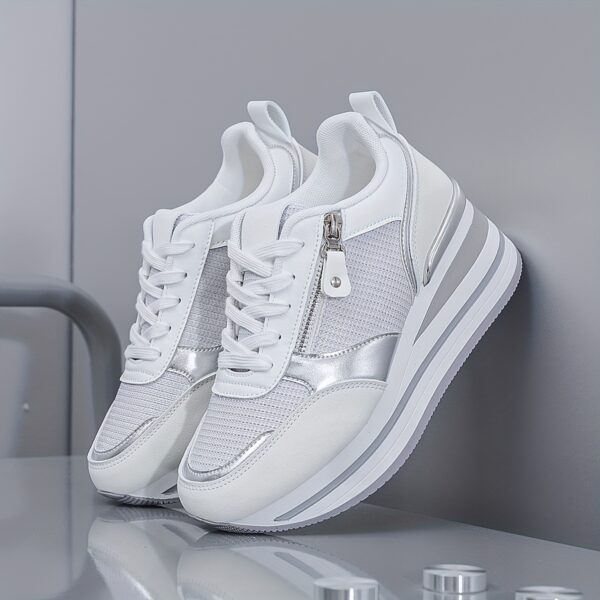 Women'S Pink Breathable Road Running Shoes, Wedge Platform Sneakers with Moire Pattern, Cushioned Support, All-Season Synthetic Upper & PVC Sole, Casual Athletic Footwear for Outdoor Activities, Outdoor Sports Shoes | Stylish Women'S Shoes | Comfortable Fit - Image 6