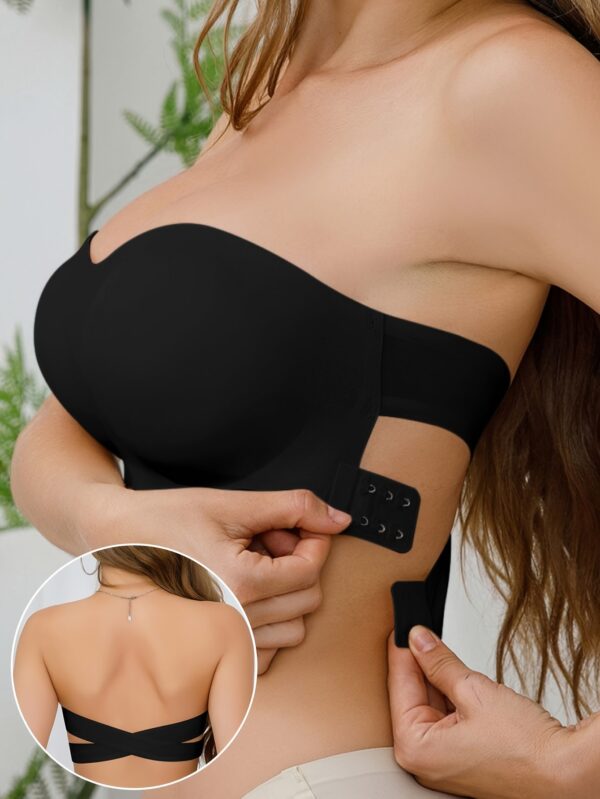 Wireless Bandeau Bralette with Side Closure, Sexy Strapless Nylon Knit Fabric - Removable Padding, Cross Strap Detail, Solid Color Stretch Bandeau for Adults - Nylon 75%, Elastane 25%