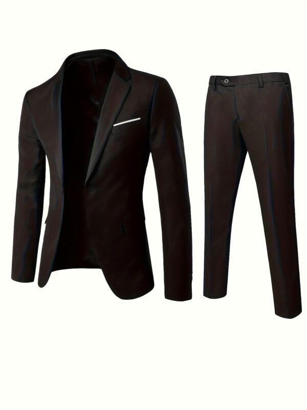 Men'S Casual Suit Set - Black Blazer, Matching Pants, Non-Stretch Fabric, Regular Fit, Button-Up, Ideal for Work, Spring/Summer - Image 4