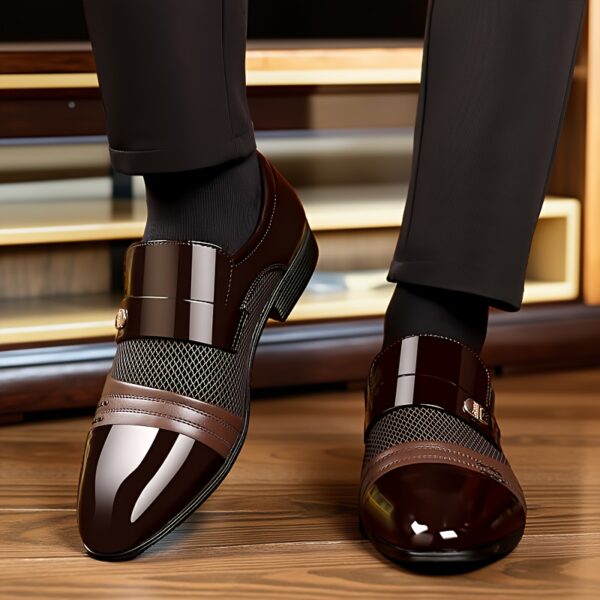 Men's Classic Slip-On Loafers - Glossy Brown Dress Shoes, Comfortable Low-Top Design with Cushioned Insole & Non-Slip Rubber Sole for Office, Wedding, Casual Wear, Shoes for Wedding