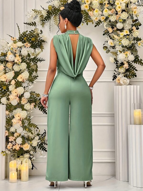 Women's Elegant High-Waisted Sleeveless Wide-Leg Jumpsuit - Beige Stand Collar Non-Stretch Machine Washable All-Season Versatile Outfit for Casual & Formal Events (NS702), Event Clothing | Sophisticated Style | Sophisticated Cut, Ladies Rompers And Jumpsuits - Image 13