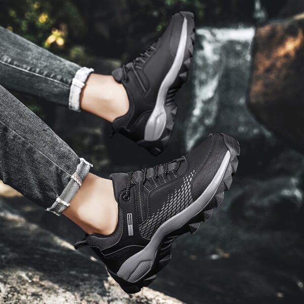 Men'S Breathable Hiking Shoes - Lightweight, Non-Slip Sole, Durable for Outdoor Trekking and Trail Running, Black Mesh Upper with Faux Cover Sole, Lace-Up Closure, EVA Cushioned Sole, Trail Running Shoes | Sleek Hiking Footwear | Durable EVA Sole - Image 6