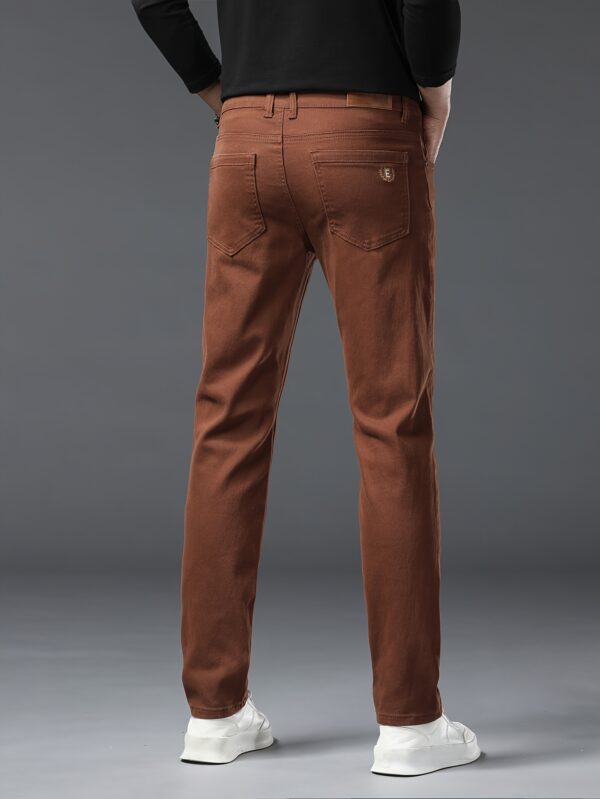 Men's Premium Coffee-Colored Straight-Leg Jeans, Stretch Denim, Cotton Blend, Machine Washable - All Seasons, Spring Autumn, Fashion - Image 2