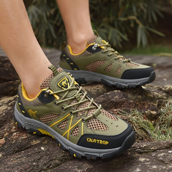 CANEMON Men's Low-Top Hiking Shoes - Breathable Mesh, Anti-Slip TPR Sole, Odor-Resistant & Durable - All-Season Outdoor & Casual Sport Shoes with Striped Design (Green/Yellow), Adventure Footwear | Sporty Hiking Shoes | Durable Hiking Shoes - Image 12