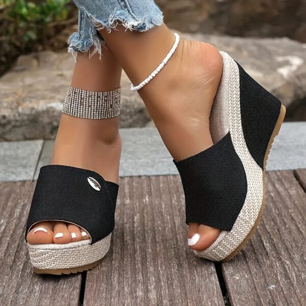 Stylish Women's Summer Slippers, Casual Versatile Thick-Heel Wedge Slides, Solid Color Indoor & Outdoor Slip-Ons for All Occasions - Perfect for 68 Festivals