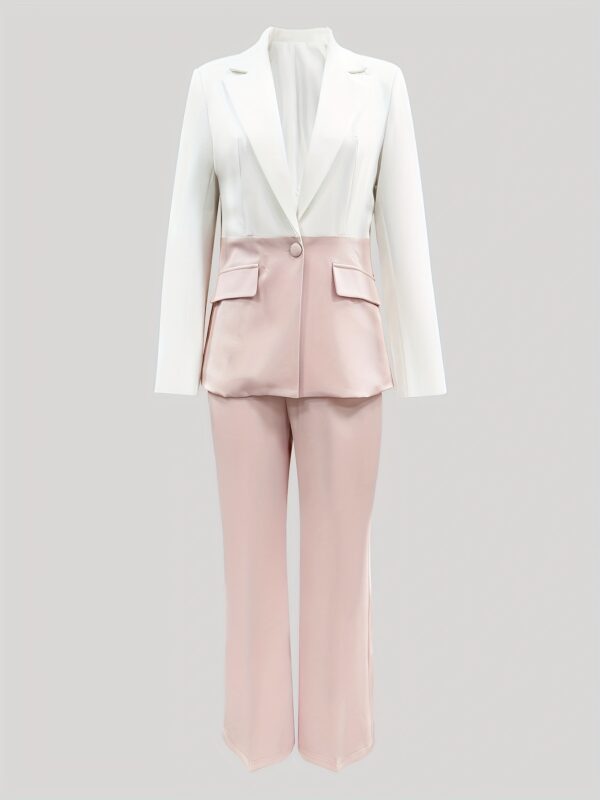 Elegant Women'S Suit Set - Chic White Blazer & Pink Pants with Button Details, Matching Pink Clutch, Perfect for Spring/Fall, Office or Casual Wear, Spring Fall Attire | Sophisticated Style | Button Detailing - Image 9
