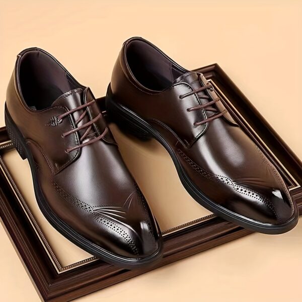 Elegant Brown Dress Shoes for Men - High-Quality Lace-Up Oxfords with Perforated Toe Box, Perfect for Business, Wedding, and Party Attire, All-Season Comfort, Formal Footwear | Elegant Shoe Design | Durable Footwear - Image 2