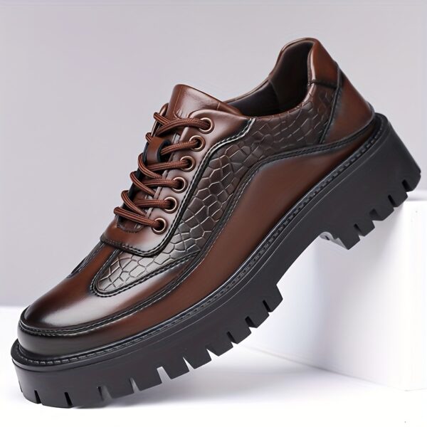 2025 Trendy Men'S Lace-Up Business Casual Shoes, Textured Embossed Derby Style with Premium Material + Non-Slip Durable Rubber Sole, Available in 2 Colors, Comfortable Thick-Soled Dress Shoes Suitable for Daily Wear, Business Gatherings, and Multiple Scenarios, 11 Sizes to Choose From