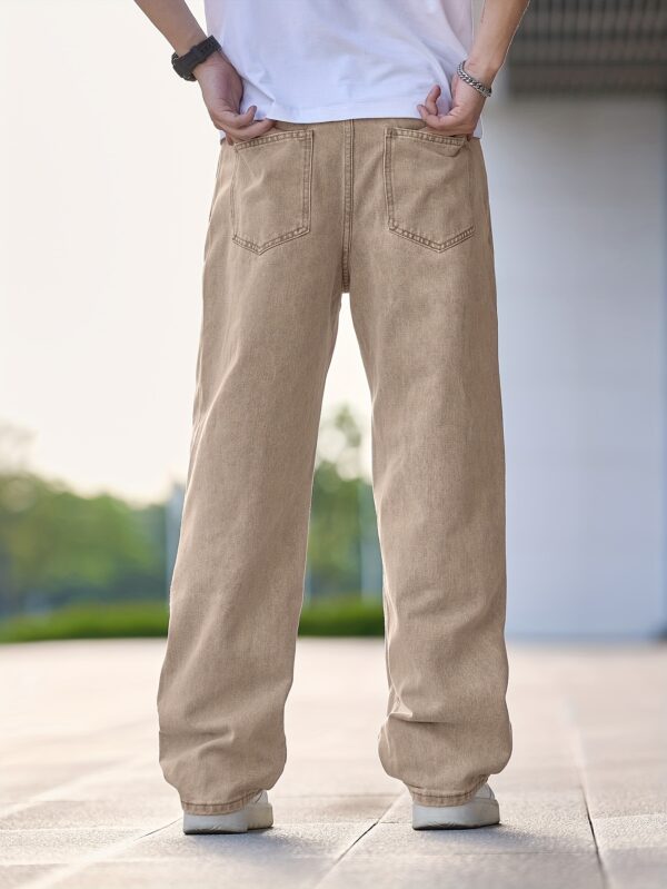 Men'S Casual Straight Leg Jeans, Loose Fit Denim Pants, 87% Cotton 7% Polyester 6% Viscose, All-Season Solid Color Washed Fabric, 290gsm Heavyweight - Gengyuanxuan #TB9005 - Image 2