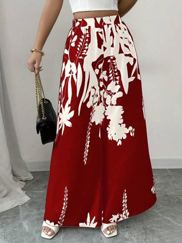 Women'S Elegant Floral Print Wide-Leg Pants - Lightweight Polyester, Red with White Floral Design, Perfect for Spring/Summer/Fall, Stylish Casual Attir - Image 17
