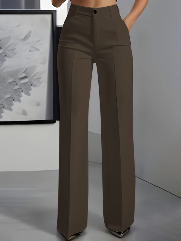 Elegant Women'S White Wide-Leg Pants - Straight Fit, Button Closure, Stylish High-Waist Trousers for Spring & Fall, Stylish Adult Clothing|Sophisticated Style|Straight Fit Pants - Image 7
