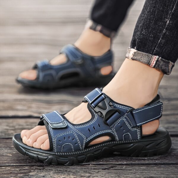 Men's Summer Sandals - Cushioned EVA Sole, Non-Slip Outdoors/Beach/Casual Shoes - Lightweight Breathable Sandals for Everyday & Formal Wear - Black, Sleek Strap Design, Adjustable Strap Footwear - Image 8