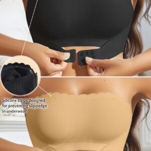 2pcs European Style Minimalist Wavy Edge Cutout Front Buckle Sexy Comfort Soft Cup Camisole with Pads Non-Slip Strapless Women's Bra
