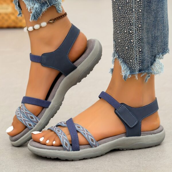 Women's Summer Fashion Flat Sandals - Breathable Mesh, Non-Slip Sole, Open Toe with Hook & Loop Straps, Casual Outdoor Sports Shoes in Navy Blue