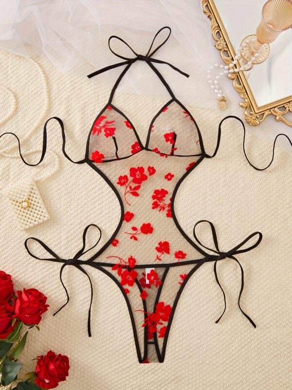 Women's Sexy Transparent Mesh Flocked Body Suit