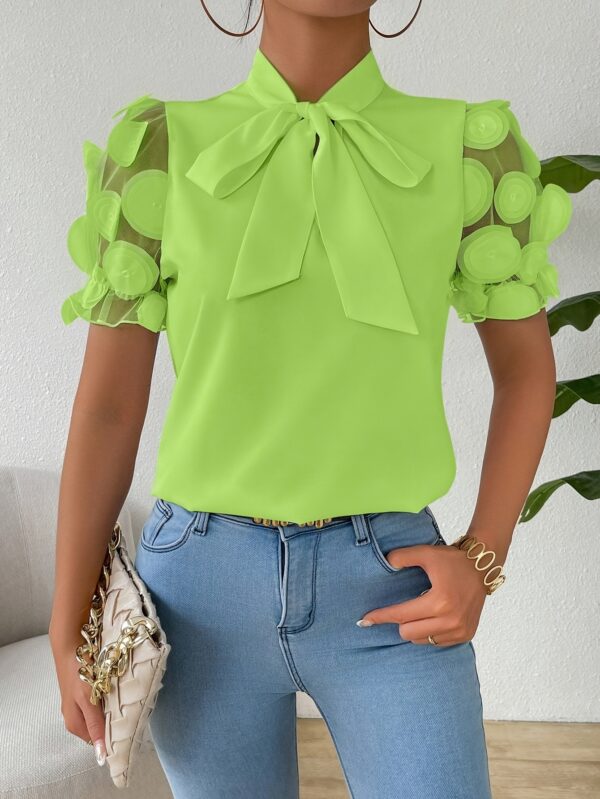 Women's Short Sleeve Tie-Neck Casual Summer Shirt - Image 5