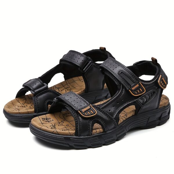 Men's Genuine Leather Summer Sandals with Closure, Thick Sole, Open Toe, High Quality, Lightweight & Breathable for Beach, Hiking, and Casual Wear, Casual Outdoor Shoes | Patterned Leather Sandals | Rubber Sole Sandals