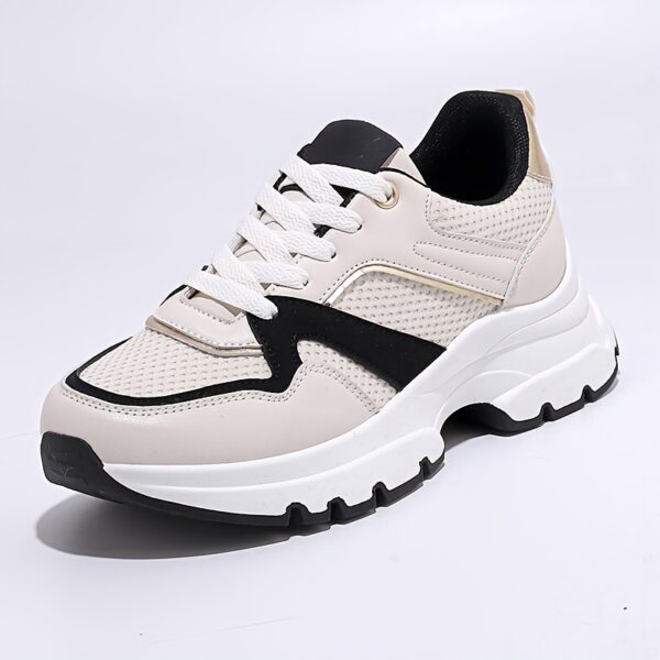 Women'S Fashion Sneakers, Lightweight Running Shoes with Thick Sole, Breathable Mesh Casual Lace-up Outdoor Athletic Shoes, Solid Color All-Season Footwear, Fabric Upper, TPU Sole - Image 8