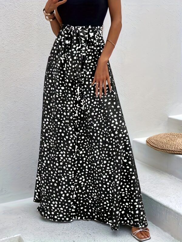 Women's Polka Dot Wide-Leg Pants with Adjustable Waist Tie - Loose Fit Long Trousers, Machine Washable All-Season Casual to Formal Elegant Chic Trousers for Women