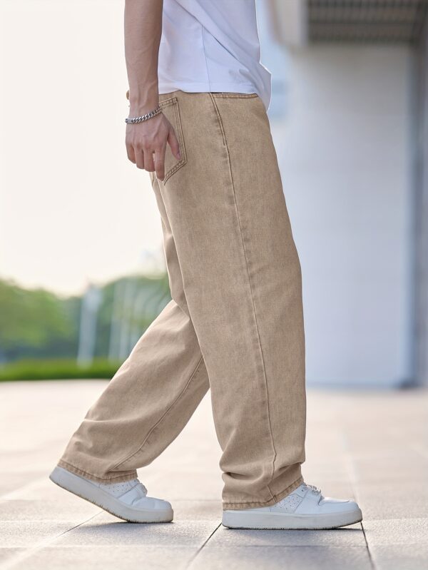 Men'S Casual Straight Leg Jeans, Loose Fit Denim Pants, 87% Cotton 7% Polyester 6% Viscose, All-Season Solid Color Washed Fabric, 290gsm Heavyweight - Gengyuanxuan #TB9005 - Image 5